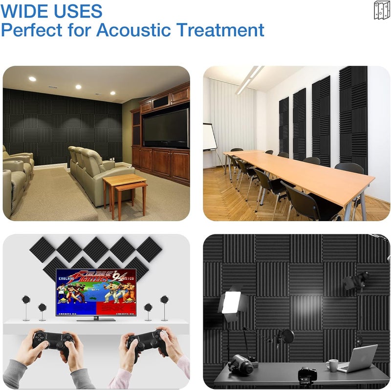 HEMRLY 3" X 12" X 12" Sound Proof Foam Panels for Walls,Self-Adhesive Foam Acoustic Panels Sound Absorbing,2.2 lb/ft³ Density Soundproof Wall Panels for Gaming Studio Decor (24 Pack Black) - Image 5